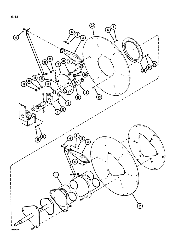 Схема запчастей Case IH 1010 - (9-014) - 6 BAT REEL, 52 INCH REEL WITH STEEL TINES, HART CARTER (58) - ATTACHMENTS/HEADERS