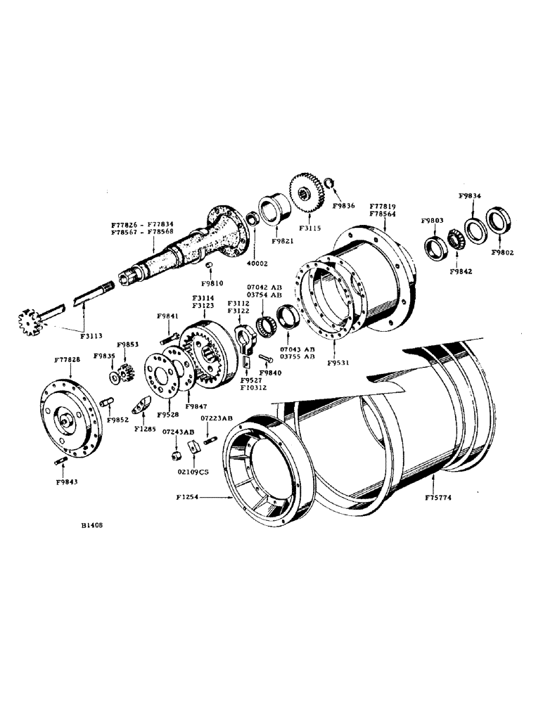 Схема запчастей Case IH 1000 - (12) - MAIN AXLE AND HOUSING (25) - FRONT AXLE SYSTEM