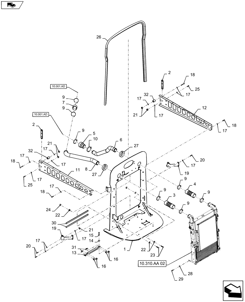 Схема запчастей Case IH 2240 - (10.310.AA[01]) - AFTERCOOLER MOUNTING (10) - ENGINE