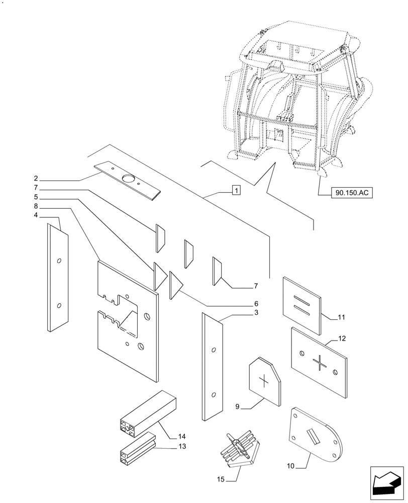 Схема запчастей Case IH FARMALL 110A - (90.160.CK[02]) - INSULATOR, CAB (90) - PLATFORM, CAB, BODYWORK AND DECALS