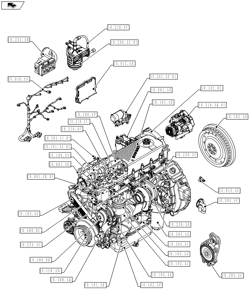 Схема запчастей Case IH F2CFE613L A022 - (00.000.10) - PICTORIAL INDEX - ENGINE (00) - GENERAL & PICTORIAL INDEX