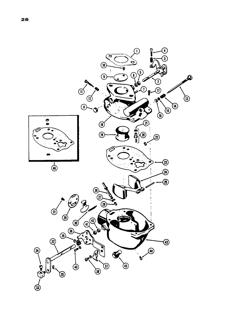 Схема запчастей Case IH 430 - (026) - CARBURETOR PARTS, PRIOR TO S/N 8262800, 430 MODEL, 148B SPARK IGNITION ENGINE (02) - ENGINE