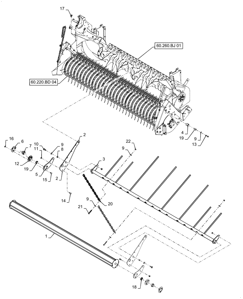 Схема запчастей Case IH RB565 - (60.220.CC[03]) - VAR - 726654 - ROLLER WINDGUARD, 2M 5-BAR OVERSHOT FEEDER (60) - PRODUCT FEEDING