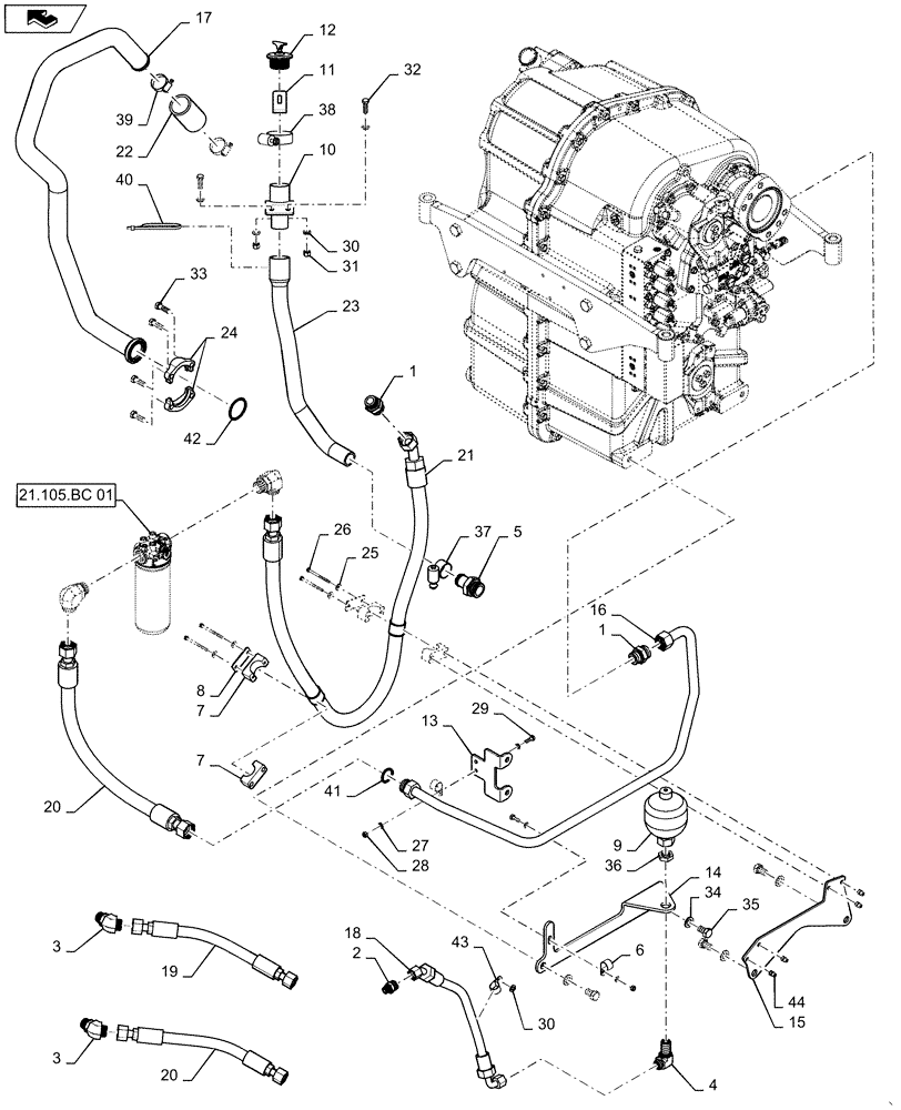 Схема запчастей Case IH STEIGER 500 - (21.105.AQ[01]) - TRANSMISSION LUBRICATION (21) - TRANSMISSION