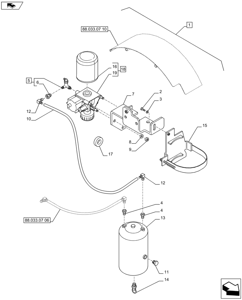Схема запчастей Case IH PUMA 170 - (88.033.07[05]) - DIA KIT - PNEUMATIC TRAILER BRAKE (ITALY) - REGENERATION AIR DRYER, TANKS AND PIPES (88) - ACCESSORIES