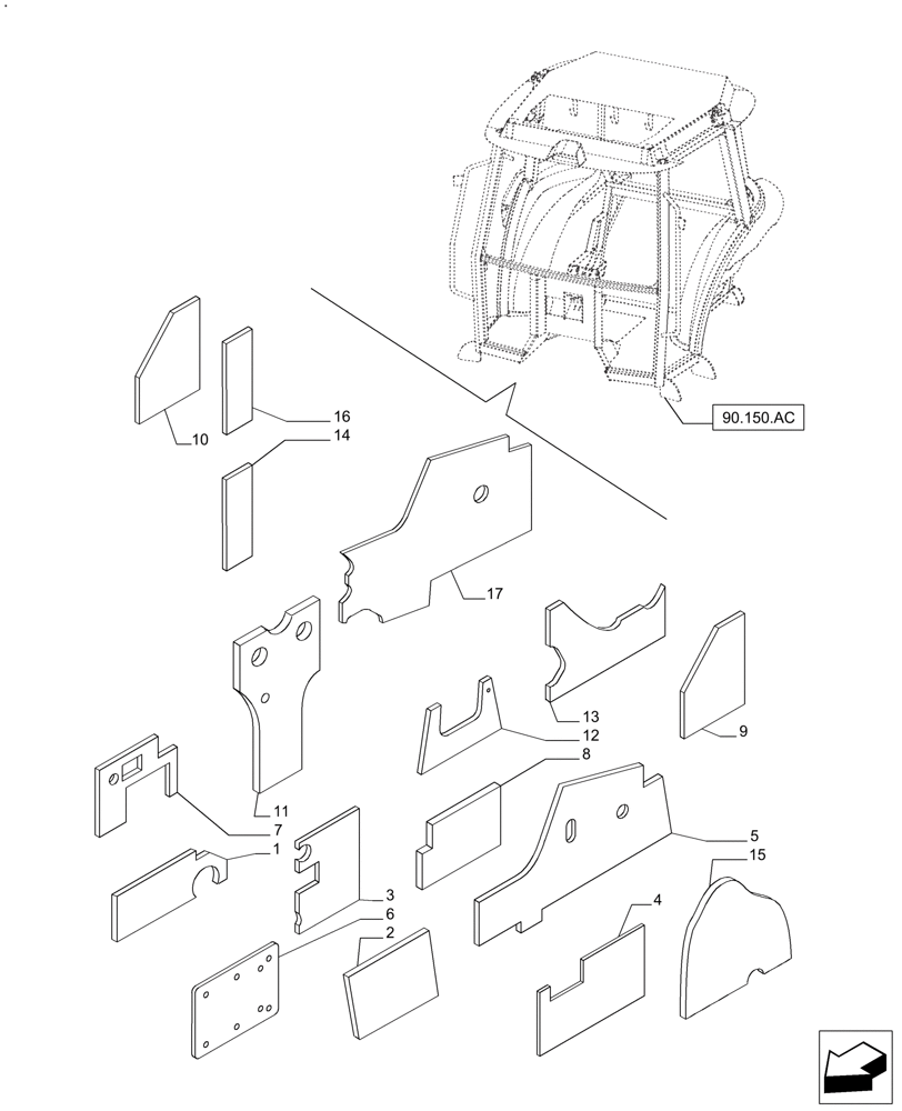 Схема запчастей Case IH FARMALL 110A - (90.160.CK[01]) - INSULATOR, CAB (90) - PLATFORM, CAB, BODYWORK AND DECALS
