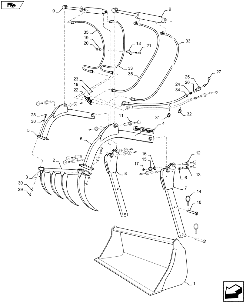 Схема запчастей Case IH L775 - (82.300.AX[08]) - VAR - 717501006 - 95" HD BUCKET AND 4 TINE GRAPPLE (82) - FRONT LOADER & BUCKET