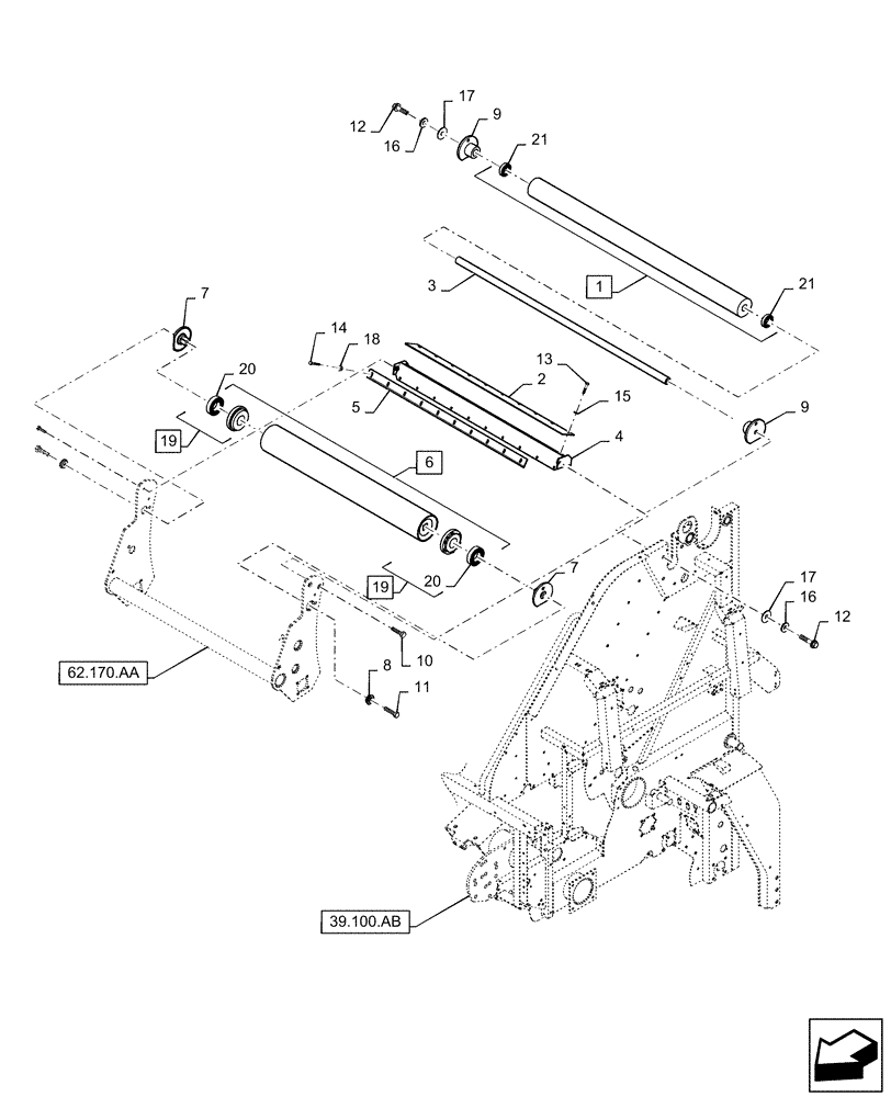 Схема запчастей Case IH RB565 - (62.140.AC[04]) - FOLLOWER ROLL, BACKWRAP ROLLER & SCRAPER (62) - PRESSING - BALE FORMATION