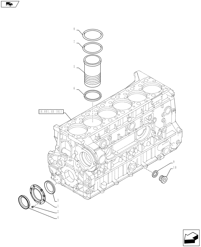 Схема запчастей Case IH F3BFE613E A012 - (10.001.AB[02]) - CRANKCASE (10) - ENGINE