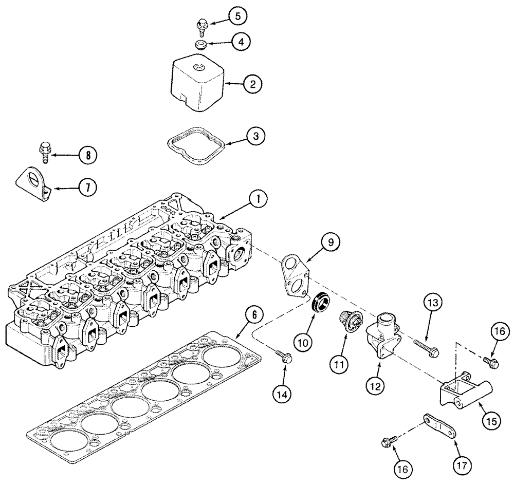 Схема запчастей Case IH 2344 - (02-19) - CYLINDER HEAD - COVER - THERMOSTAT AND HOUSING (01) - ENGINE