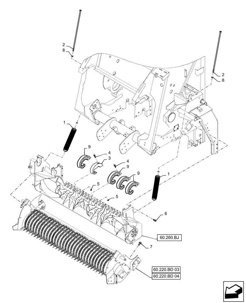 Схема запчастей Case IH RB565 - (60.220.BD[05]) - PICK-UP, FLOATATION SPRING (60) - PRODUCT FEEDING