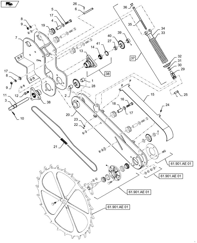 Схема запчастей Case IH 825 - (61.901.AE[01]) - CONTACT WHEEL ASSEMBLY (61) - METERING SYSTEM