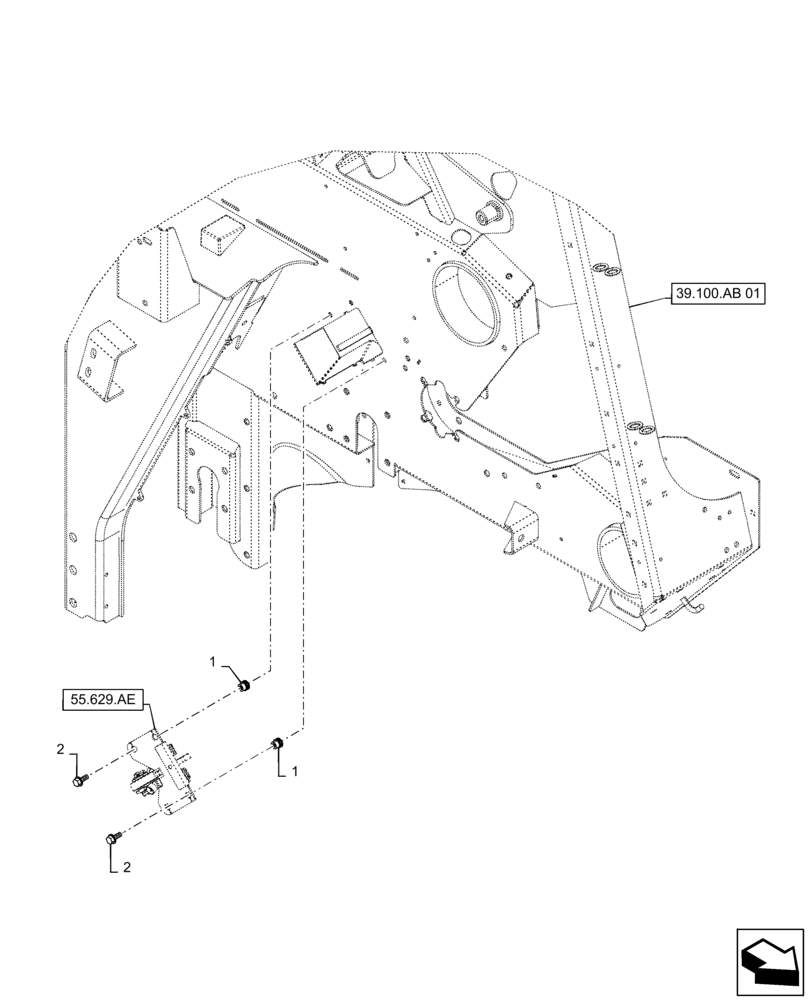 Схема запчастей Case IH RB455 - (55.629.AE[01]) - BALE SHAPE SENSOR MOUNTING PARTS (55) - ELECTRICAL SYSTEMS