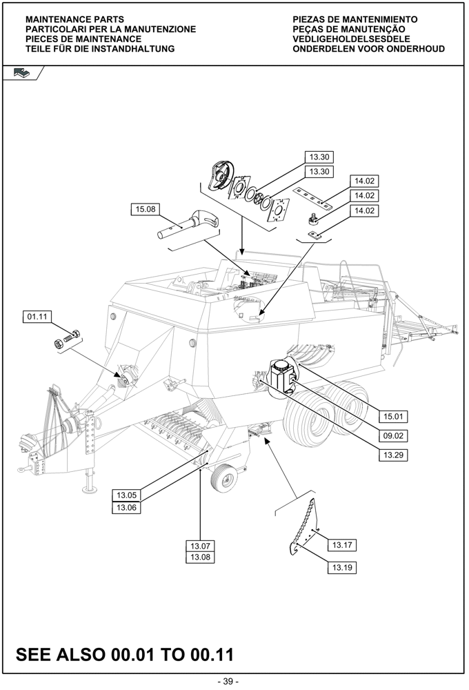 Схема запчастей Case IH LBX322S - (00.039[01]) - PICTORIAL OVERVIEW 1/3 - MAINTENANCE PARTS (00) - GENERAL