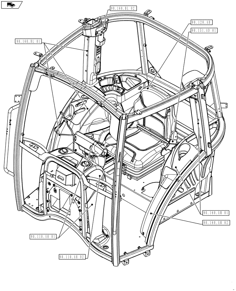 Схема запчастей Case IH FARMALL 115U - (00.000.90[03]) - PICTORIAL INDEX - PLATFORM, CAB, BODYWORK AND DECALS (00) - GENERAL & PICTORIAL INDEX
