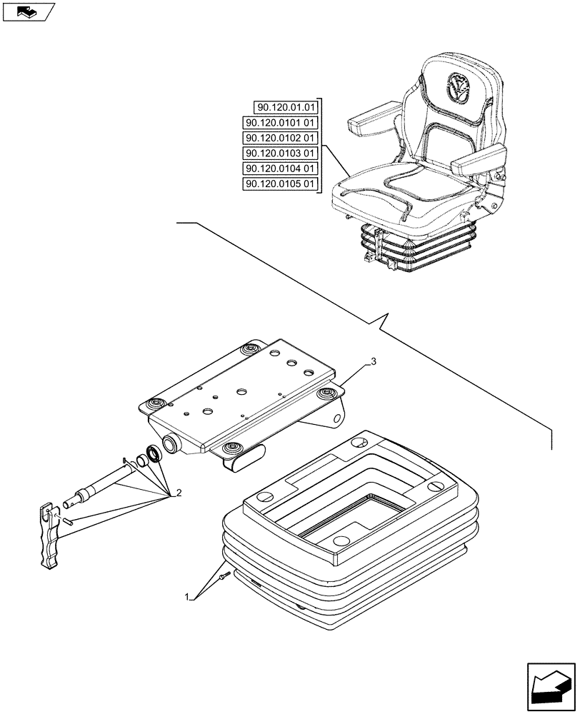 Схема запчастей Case IH FARMALL 65C - (90.120.02[01]) - SEAT, MECHANICAL - BREAKDOWN (90) - PLATFORM, CAB, BODYWORK AND DECALS