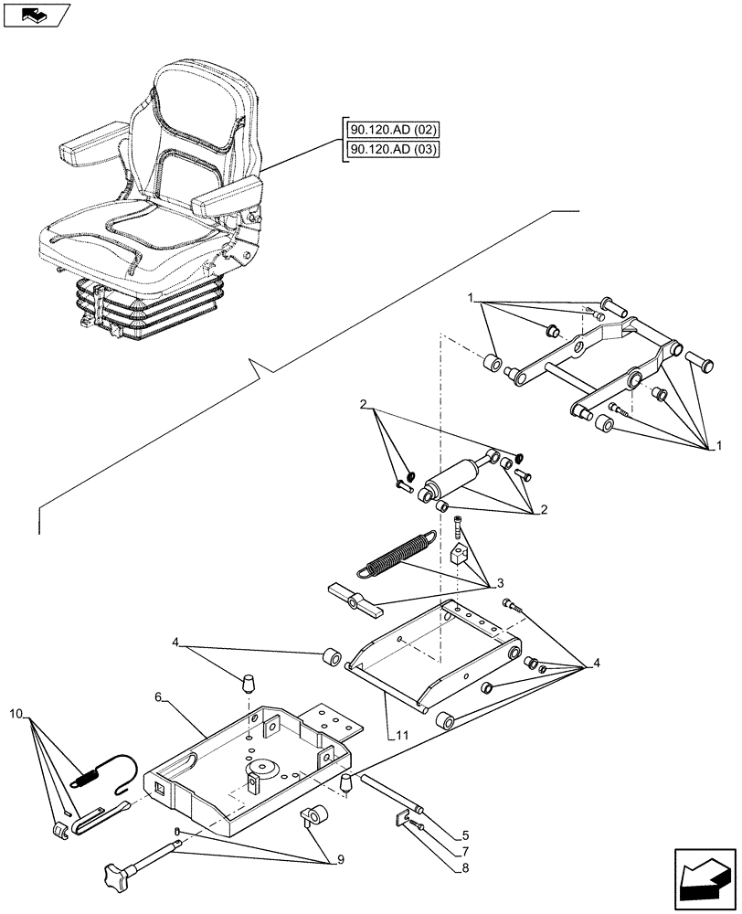 Схема запчастей Case IH FARMALL 115U - (90.120.BB[02]) - STD + VAR - 391962 - DRIVER SEAT, SEAT, MECHANICAL SUSPENSION, COMPONENTS (90) - PLATFORM, CAB, BODYWORK AND DECALS