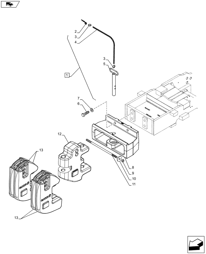 Схема запчастей Case IH FARMALL 85C - (39.140.AF[05]) - VAR - 334215 - FRONT WEIGHT CARRIER, BALLAST (160KG) (39) - FRAMES AND BALLASTING