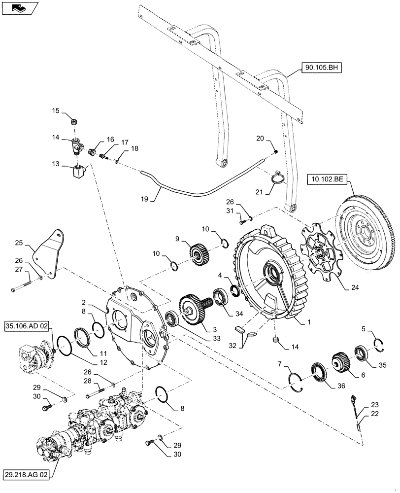 Схема запчастей Case IH WD1203 - (31.220.AG[04]) - GEARBOX, PTO ASSY, NON-DRAPER 4 CYLINDER (31) - IMPLEMENT POWER TAKE OFF
