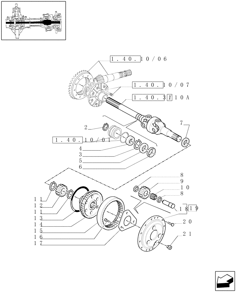 Схема запчастей Case IH MAXXUM 100 - (1.40.10/10[01A]) - (CL.3) FRONT AXLE WITH DOG CLUTCH LESS ST. SENS. - PROPELLER SHAFT AND EPICYCL. GEAR TRAIN - D6449 (VAR.330416) (04) - FRONT AXLE & STEERING