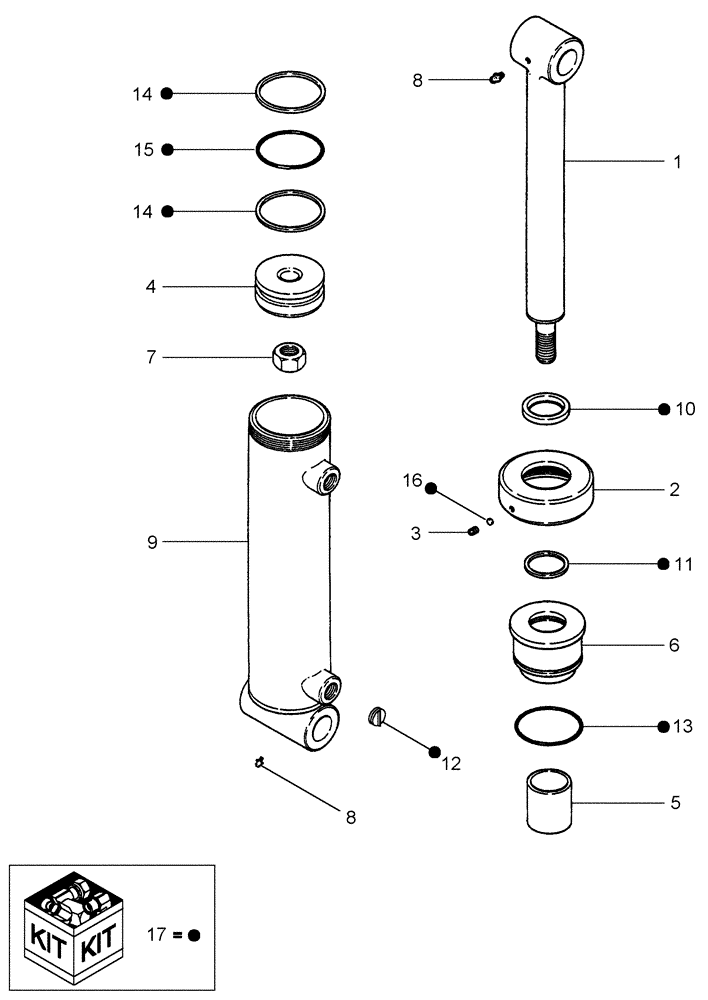 Схема запчастей Case IH LX162 - (08-17) - CYLINDER ASSEMBLY - GRAPPLE - 437085A1 (08) - HYDRAULICS