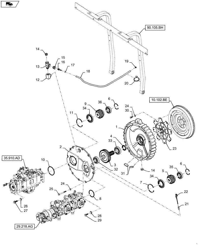 Схема запчастей Case IH WD1903 - (31.220.AG) - GEARBOX, PTO GEAR HOUSING, 6 CYLINDER MACHINES (31) - IMPLEMENT POWER TAKE OFF