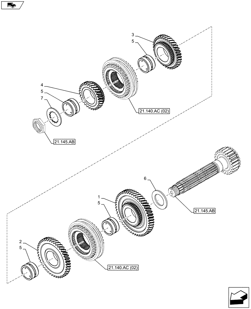 Схема запчастей Case IH FARMALL 115C - (21.140.AE[05]) - VAR - 743542 - TRANSMISSION, GEARS (21) - TRANSMISSION