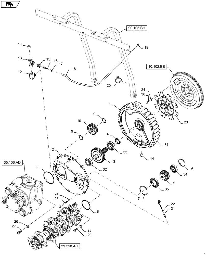Схема запчастей Case IH WD1903 - (31.220.AG[02]) - GEARBOX, PTO ASSY, NON-DRAPER 6 CYLINDER (31) - IMPLEMENT POWER TAKE OFF