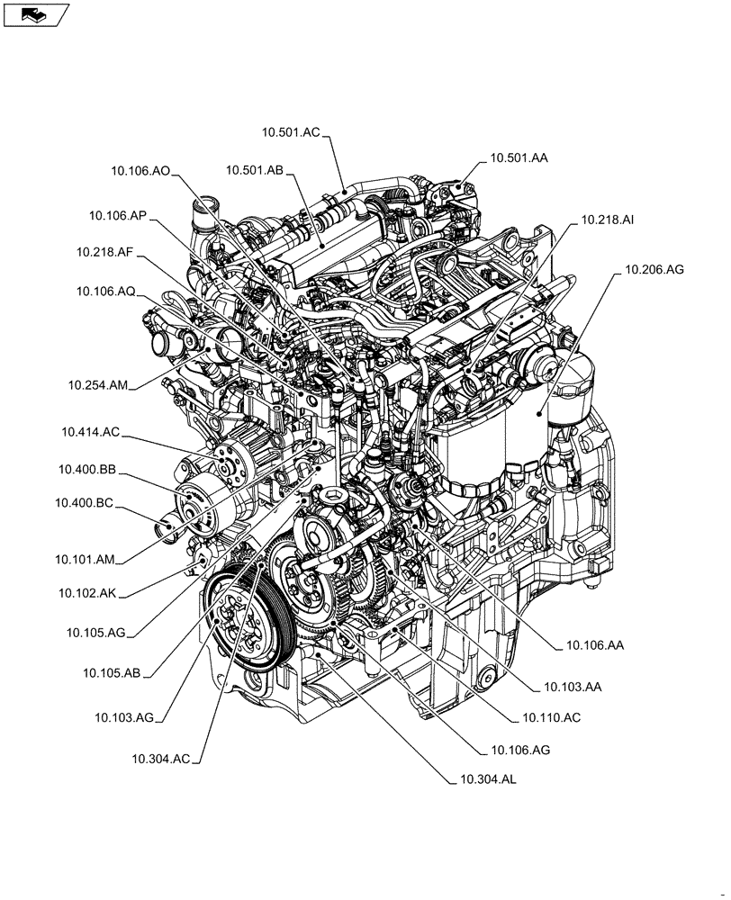 Схема запчастей Case IH F5DFL413H A009 - (10.000.00[01]) - SECTION INDEX - ENGINE (10) - ENGINE