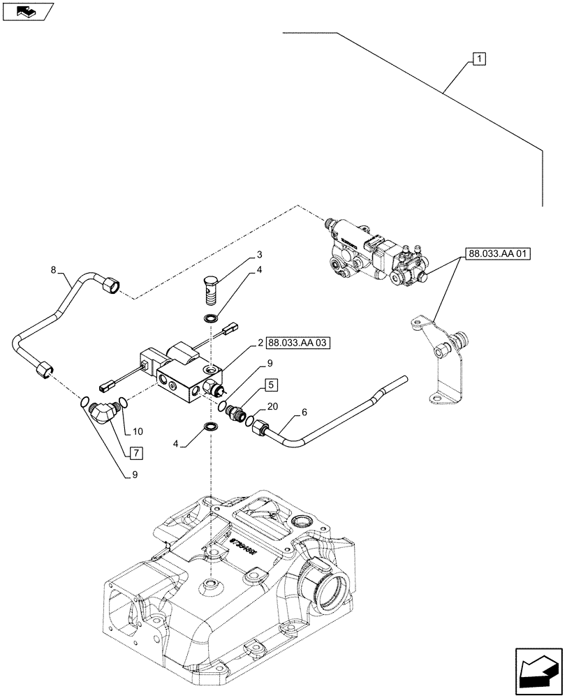 Схема запчастей Case IH FARMALL 105U - (88.033.AA[02]) - DIA KIT, TRAILER BRAKE VALVE - ISO (88) - ACCESSORIES