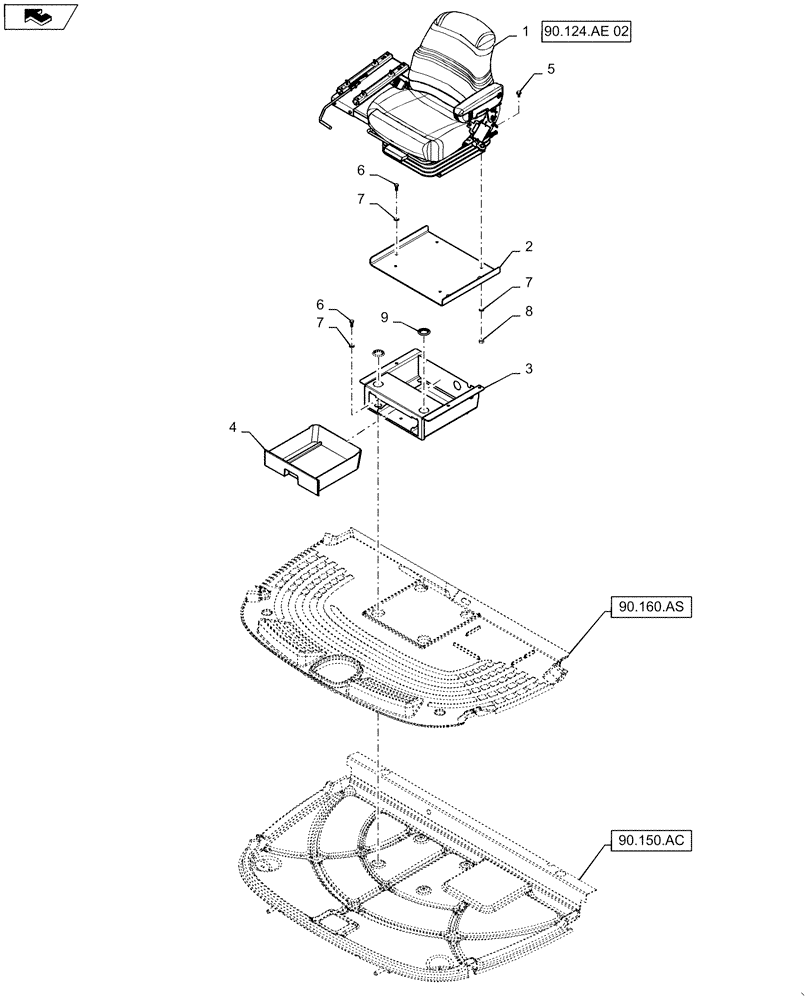 Схема запчастей Case IH WD1903 - (90.124.AE) - SEAT, AIR SUSPENSION, DELUXE (90) - PLATFORM, CAB, BODYWORK AND DECALS