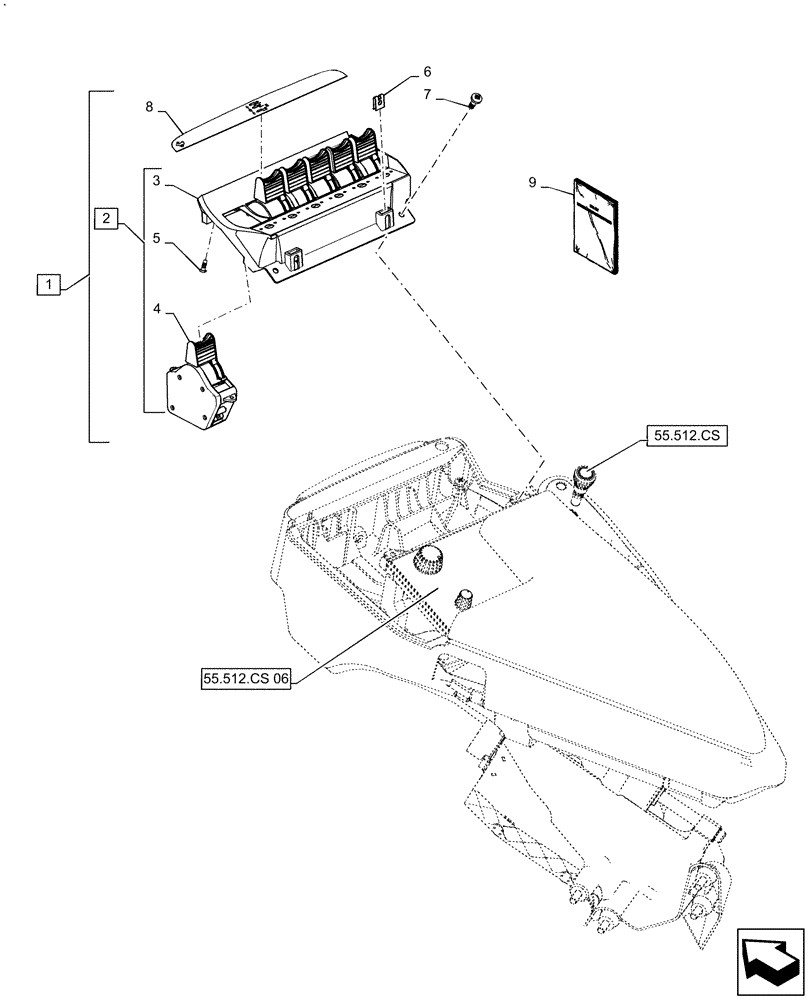 Схема запчастей Case IH MAGNUM 280 - (55.512.CS[03]) - ARMREST CONTROLS - ELECTROHYDRAULIC REMOTE LEVERS, 6 REMOTES, CONTROL (55) - ELECTRICAL SYSTEMS