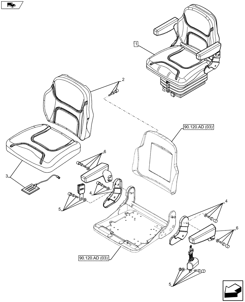 Схема запчастей Case IH FARMALL 115U - (90.120.AD[02]) - STD + VAR - 391962 - DRIVER SEAT - SEAT, MECHANICAL SUSPENSION (90) - PLATFORM, CAB, BODYWORK AND DECALS
