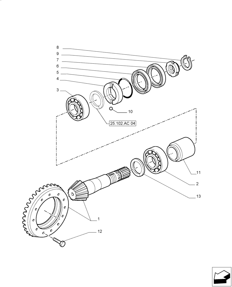 Схема запчастей Case IH PUMA 200 - (25.102.AC[05]) - FRONT AXLE - BEVEL GEAR PAIR - CANE VERSION (25) - FRONT AXLE SYSTEM