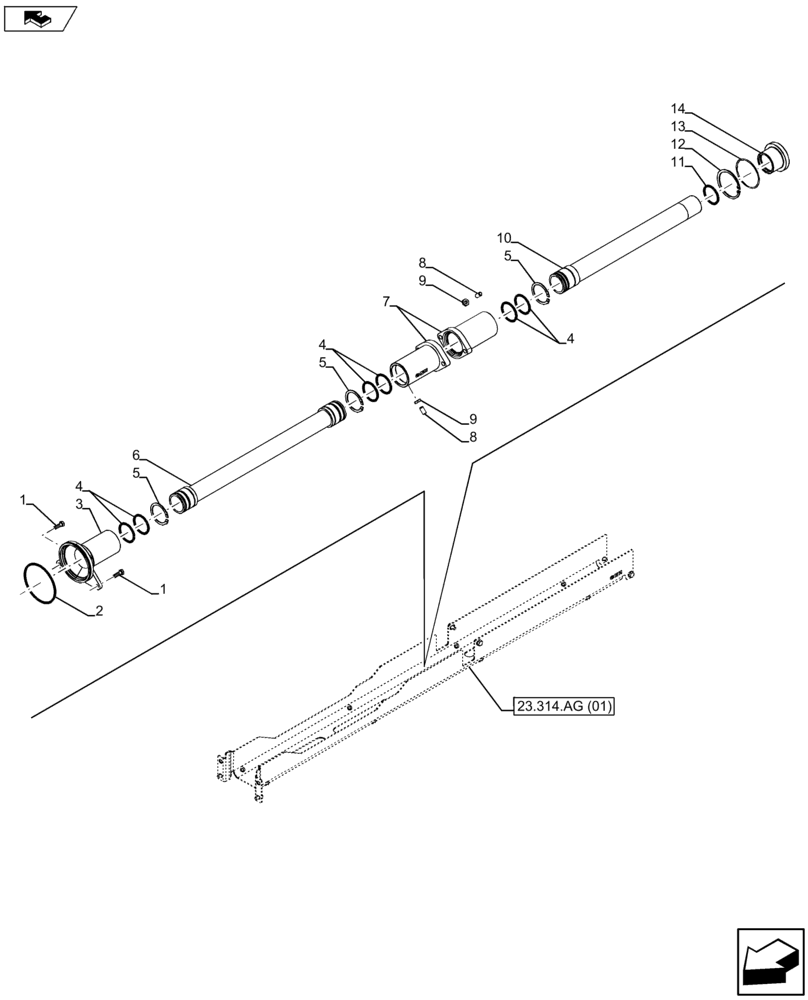 Схема запчастей Case IH FARMALL 115U - (23.314.AG[02]) - VAR - 330448 - PROTECTION TRANSM. SHAFT - WATERPROOF - ISO (23) - FOUR WHEEL DRIVE SYSTEM