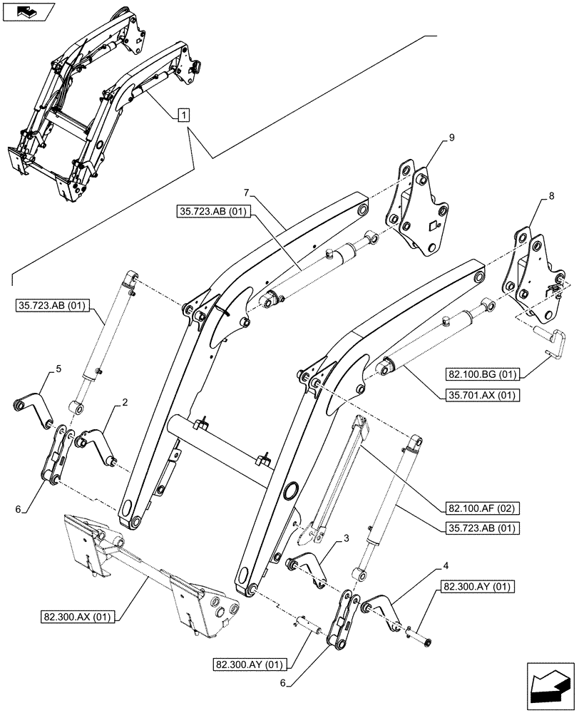 Схема запчастей Case IH FARMALL 95C - (82.100.AF[01]) - VAR - 333489 - LOADER ARM, ARM/LIFTING DEVICE (82) - FRONT LOADER & BUCKET