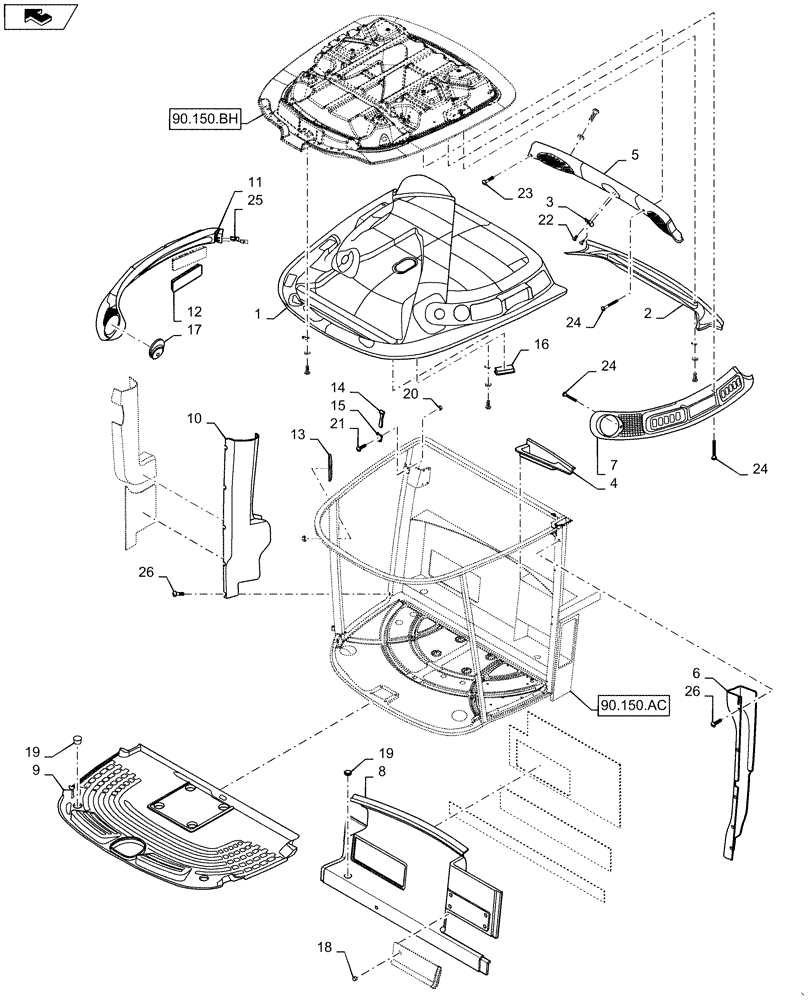Схема запчастей Case IH WD1203 - (90.160.AB) - CAB INTERIOR TRIM (90) - PLATFORM, CAB, BODYWORK AND DECALS
