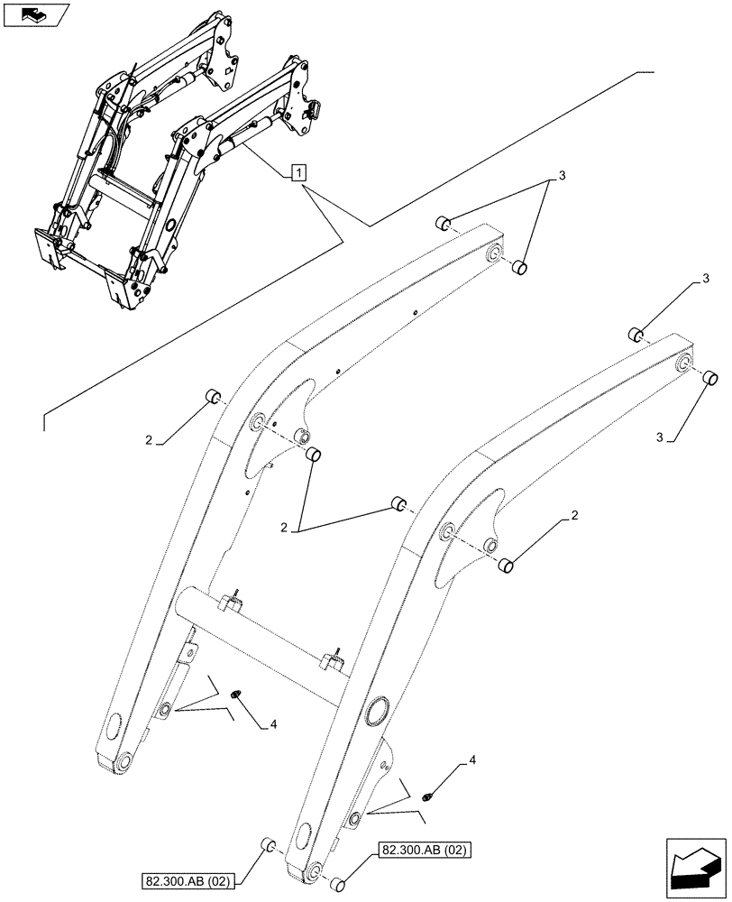Схема запчастей Case IH FARMALL 95C - (82.100.AA[04]) - VAR - 335490 - LOADER ARM (SELF LEVELLING), BUSHING (82) - FRONT LOADER & BUCKET
