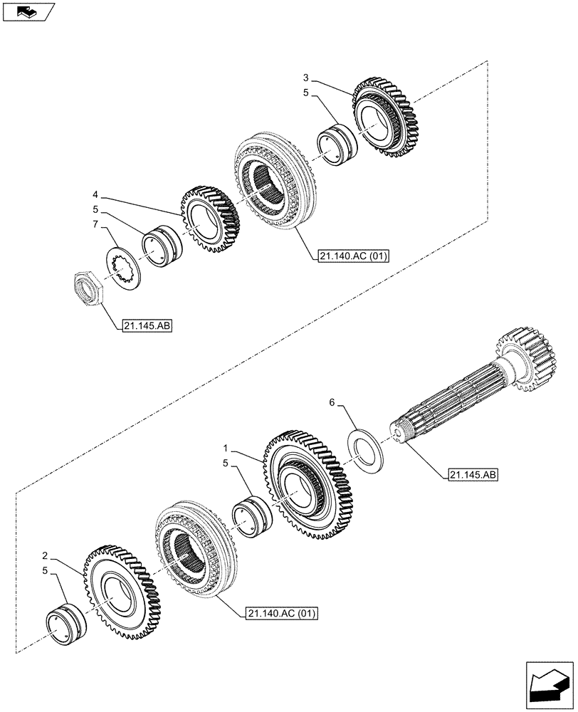 Схема запчастей Case IH FARMALL 115C - (21.140.AE[02]) - VAR - 743507 - TRANSMISSION, GEARS (21) - TRANSMISSION