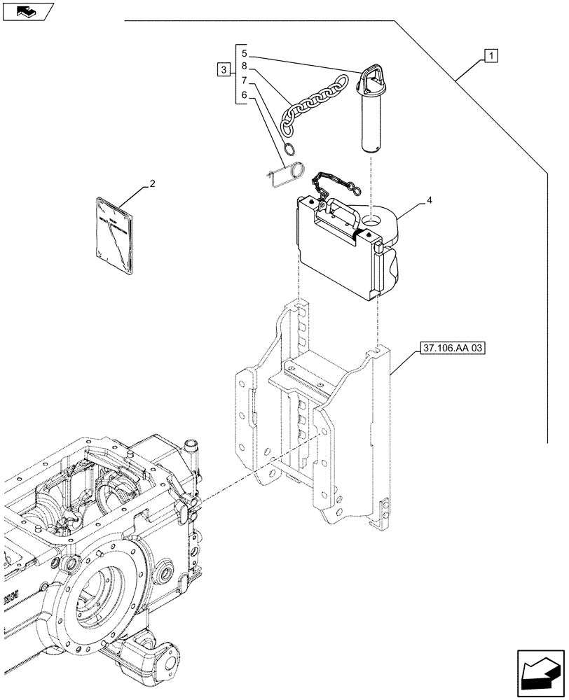 Схема запчастей Case IH FARMALL 105U - (88.037.AA[01]) - DIA KIT - CAT. D2 TRAILER HITCH - ISO (88) - ACCESSORIES