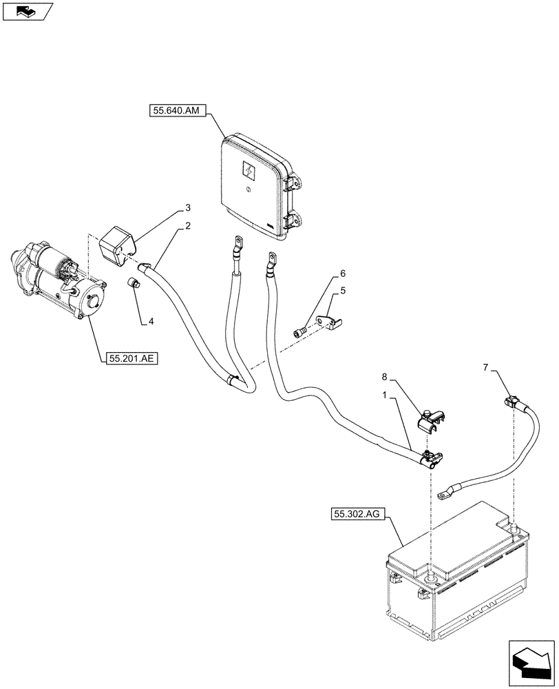 Схема запчастей Case IH FARMALL 95C - (55.302.AV[01]) - VAR - 334216, 334218, 331789 - BATTERY - CABLES (55) - ELECTRICAL SYSTEMS