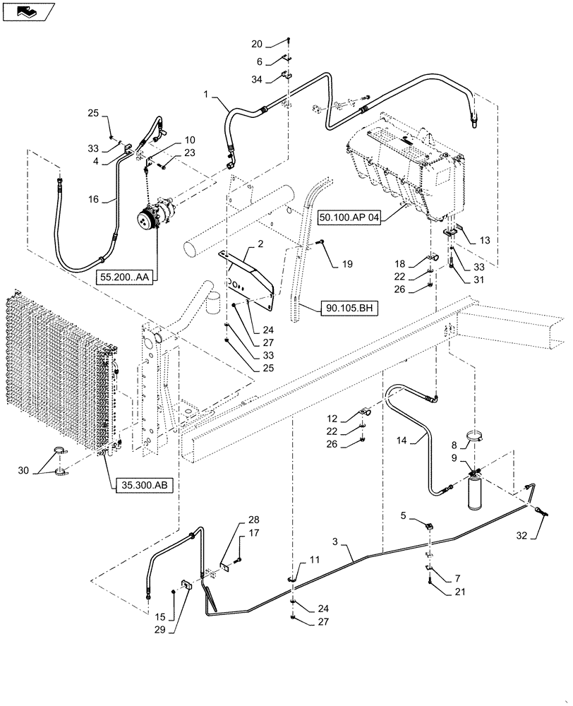 Схема запчастей Case IH WD1903 - (50.200.BY) - A/C & HEATER HOSES, DELUXE (50) - CAB CLIMATE CONTROL
