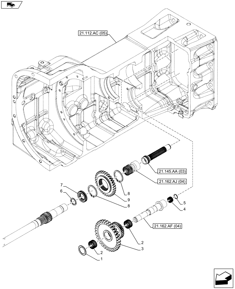 Схема запчастей Case IH FARMALL 95C - (21.160.AN[02]) - VAR - 744763 - TRANSMISSION, CREEPER (20X12) (21) - TRANSMISSION