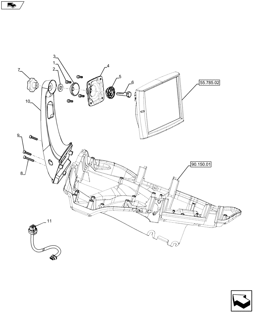 Схема запчастей Case IH PUMA 160 - (90.151.07) - VAR - 330683 - KIT, MONITOR MOUNTING (90) - PLATFORM, CAB, BODYWORK AND DECALS