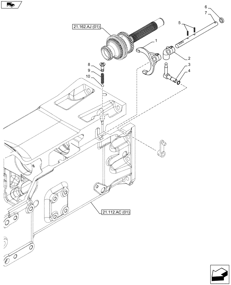 Схема запчастей Case IH FARMALL 115C - (21.162.AE[01]) - TRASMISSION, REVERSE CONTROL (21) - TRANSMISSION