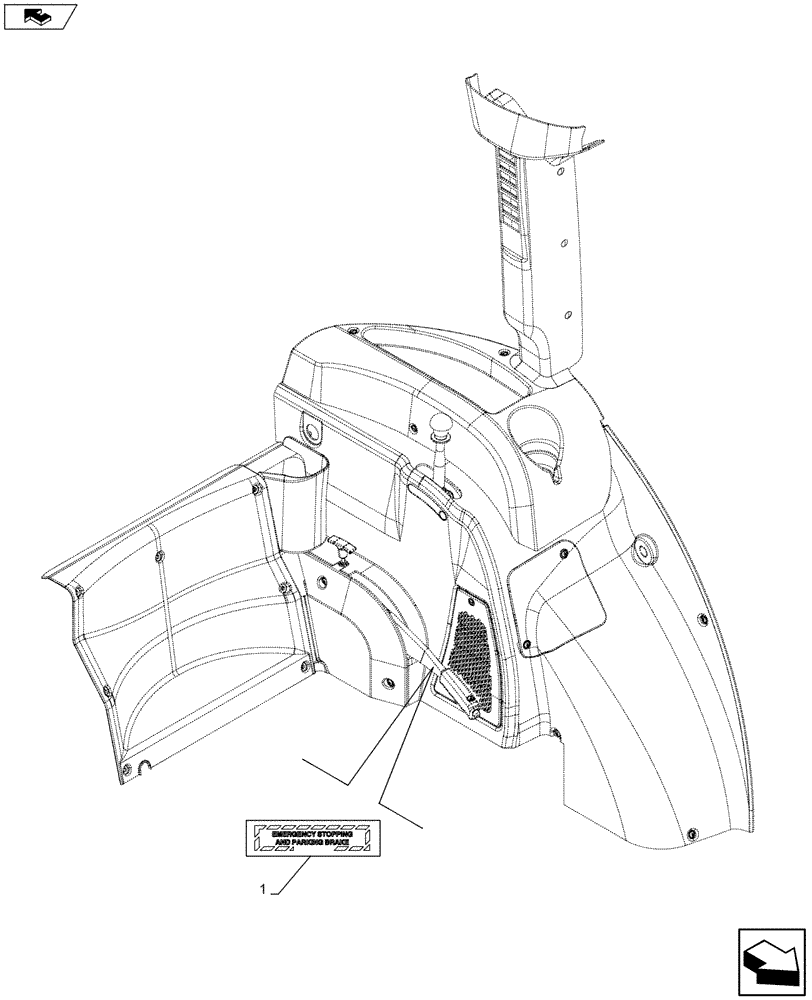 Схема запчастей Case IH FARMALL 115U - (90.108.AC[26]) - STD + VAR - 390500 - WARNING DECAL, PARKING BRAKE, NA (90) - PLATFORM, CAB, BODYWORK AND DECALS