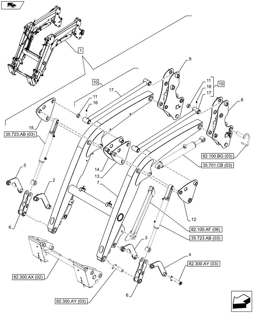 Схема запчастей Case IH FARMALL 95C - (82.100.AF[05]) - VAR - 334489 - LOADER ARM (SELF LEVELLING), ARM/LIFTING DEVICE (82) - FRONT LOADER & BUCKET