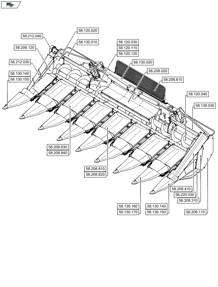 Схема запчастей Case IH 2608XF - (58.000.00[01]) - SECTION INDEX - ATTACHMENTS/HEADERS (58) - ATTACHMENTS/HEADERS