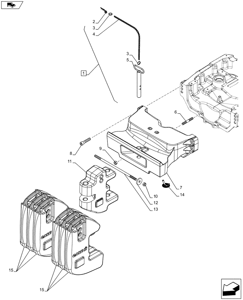 Схема запчастей Case IH FARMALL 115C - (39.140.AF[08]) - VAR - 336215 - FRONT WEIGHT CARRIER, BALLAST (6X40KG) (39) - FRAMES AND BALLASTING