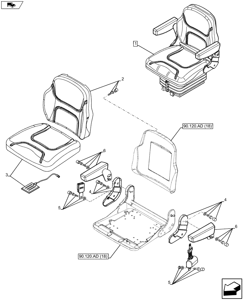Схема запчастей Case IH FARMALL 115C - (90.120.AD[17]) - VAR - 743578 - DRIVER SEAT, W/ CAB (90) - PLATFORM, CAB, BODYWORK AND DECALS